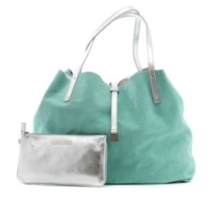 Tiffany & Co Blue/Silver Leather/Suede 2 Way Large Reversible Tote Bag W/ silver